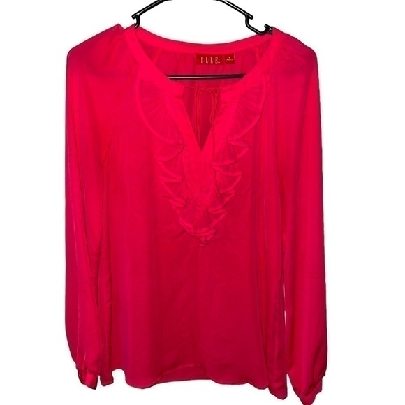 𝅺ELLE HOT PINK BLOUSE WITH LONG SLEEVES SIZE SMALL - Picture 1 of 2